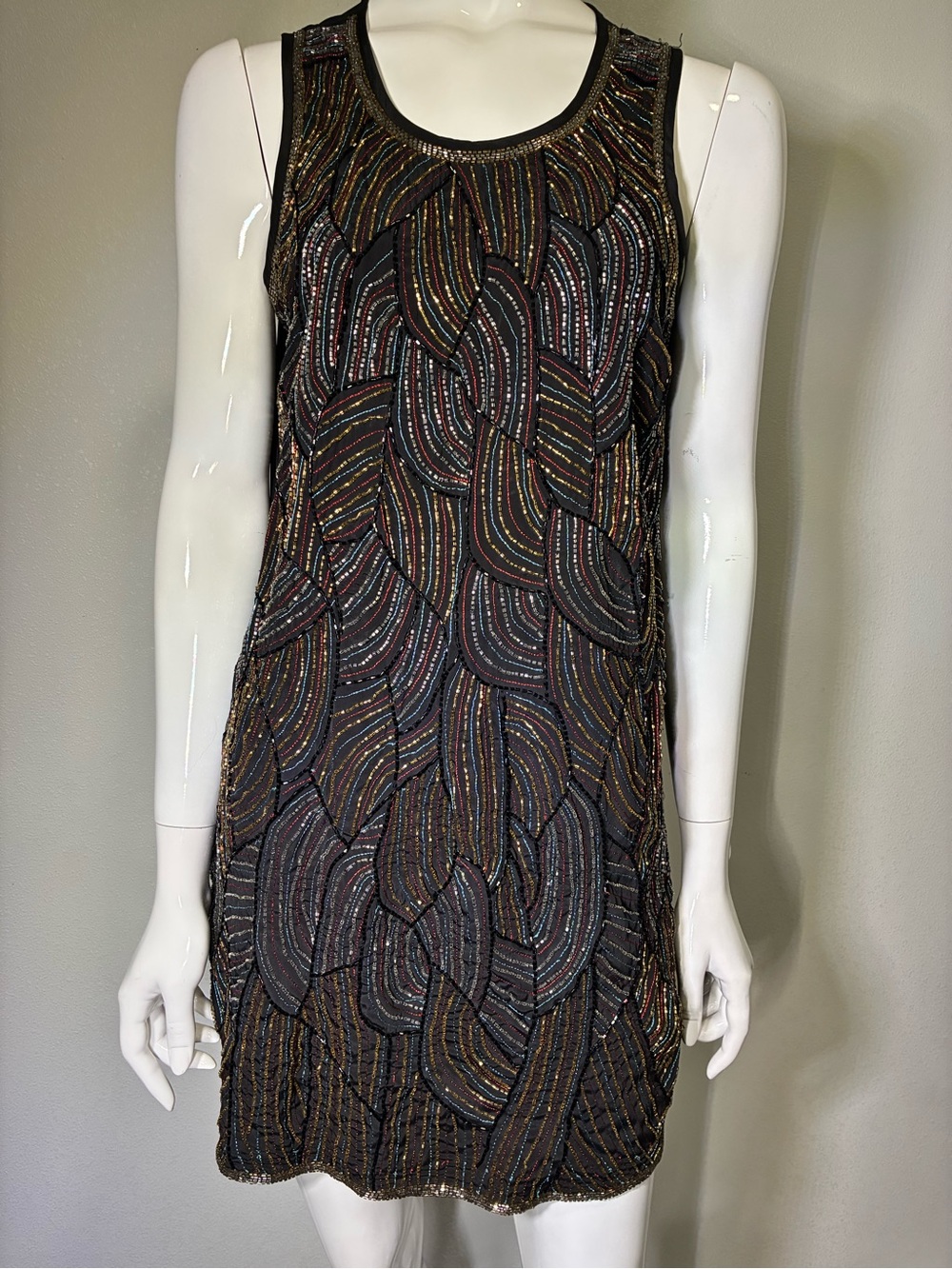 Patterson J. Kincaid Black Beaded Multicolor Cocktail Dress